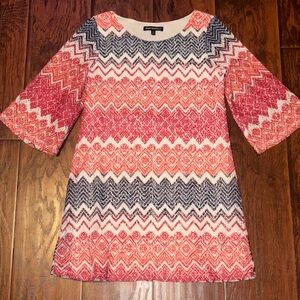 Girls red/orange/blue chevron print dress